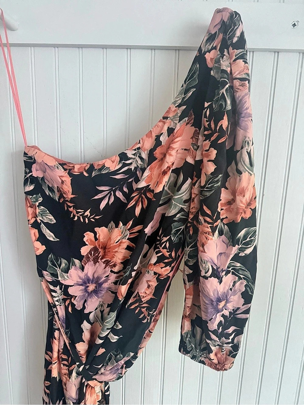 L*Space Floral One Shoulder Dress in Black & Pink Size 6 - Picture 2 of 5